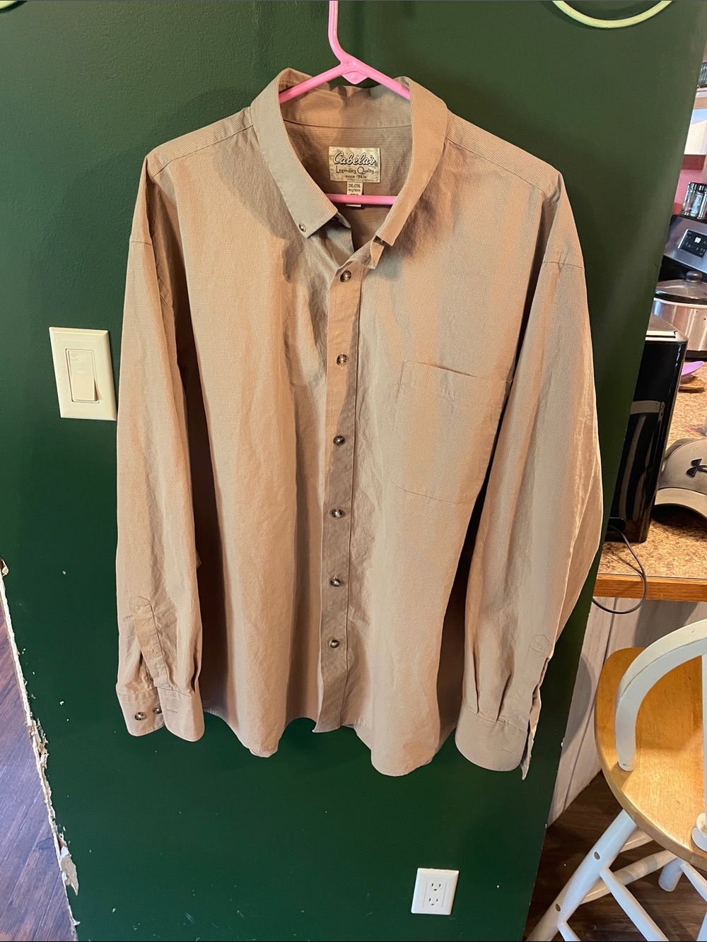 Cabela's Men’s Long Sleeve Beige Button Up Shirt Outdoor Fall Size 2XL